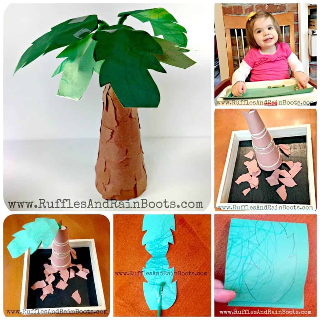 photo collage of coconut tree craft for kids