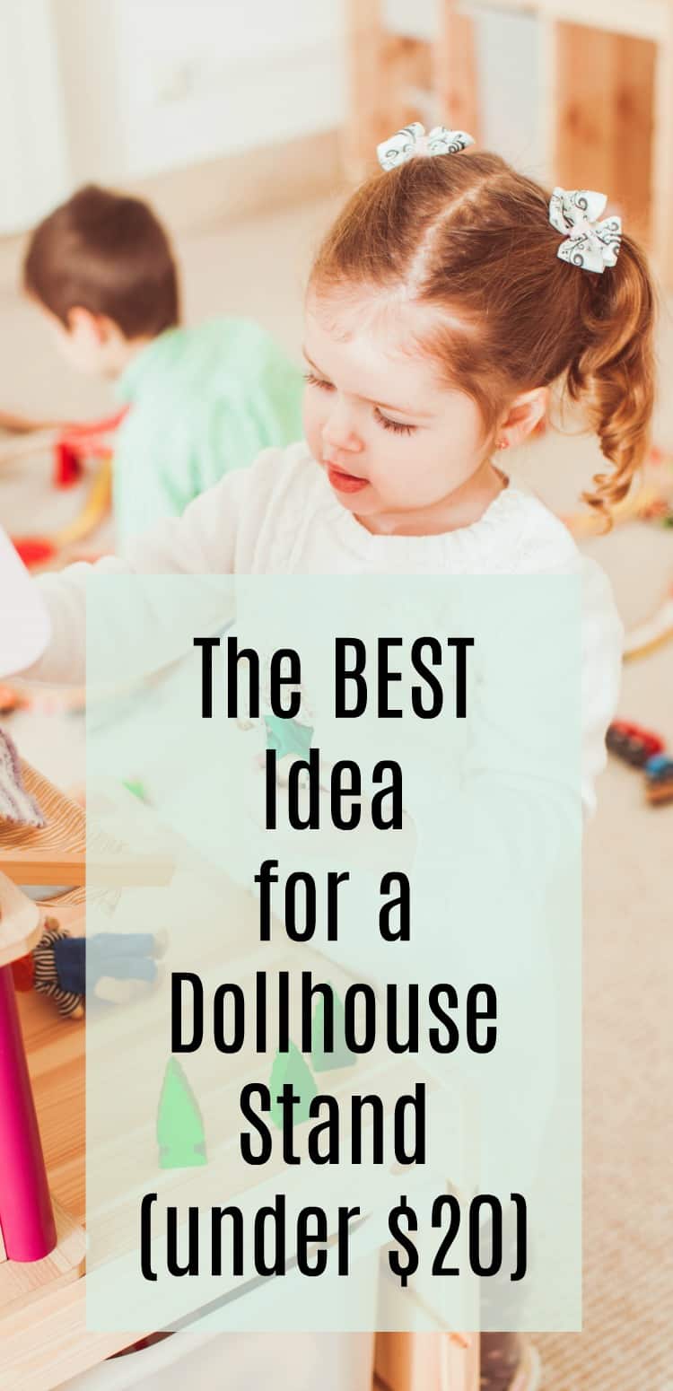Make this dollhouse stand for less than 20 bucks and in less than 20 minutes. It's great for toddlers and young kids (and storage for all the dollhouse stuff)! #dollhouse #ikeahack #rufflesandrainboots