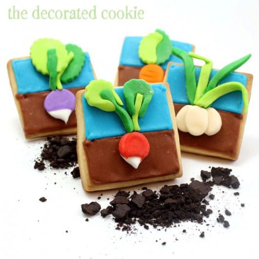 Shared at Ruffles and Rain Boots: Earth Day Vegetable Garden cookies from The Decorated Cookie