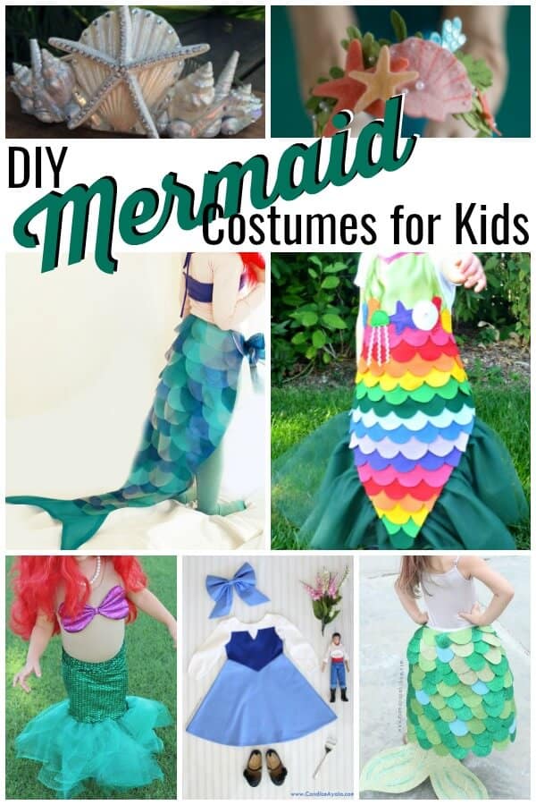 a photo collage of adorable mermaid costumes to make yourself with text that reads DIY mermaid costumes for kids