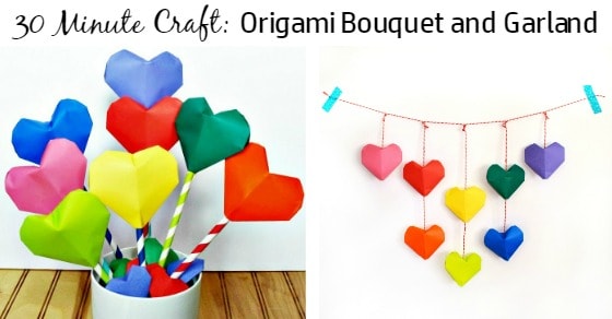 Learn how to make an origami heart bouquet or an adorable garland