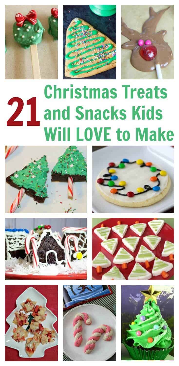 Make these Christmas themed treats and snacks with your kids for a fun and tasty holiday break from school. #christmas #christmasdesserts #Christmaskids #foodgifts #holidaytreats