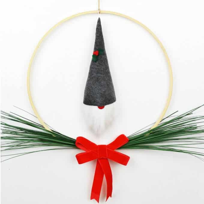 Scandinavian Minimalist Wreath with Gnome Ornament for Christmas