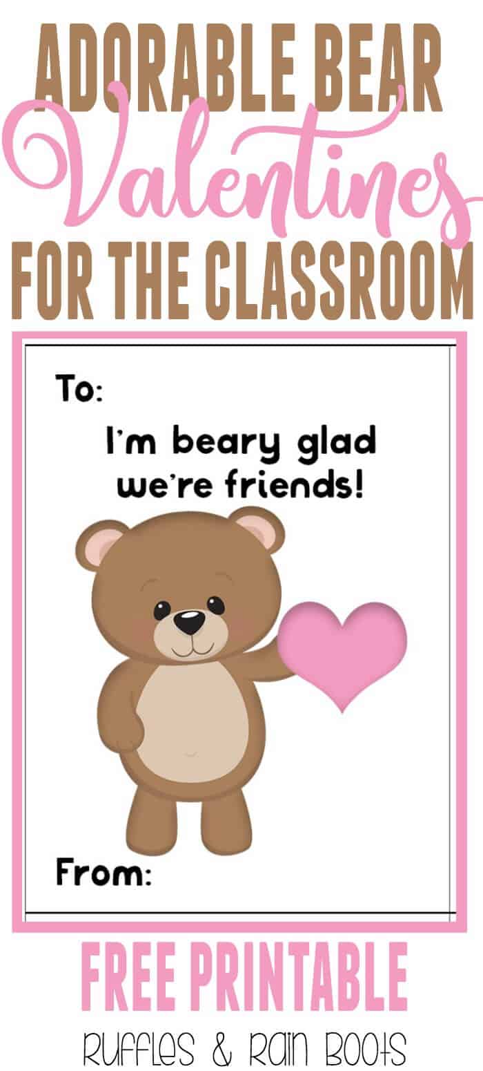 Get these oh, so adorable FREE bear Valentine's Day cards for kids printable. #ValentinesDay #valentines #valentinesforkids #valentinesdayards #bear #woodlandanimal