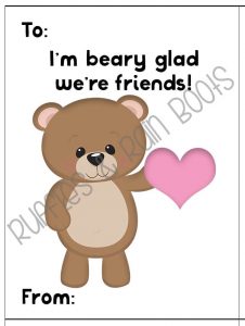 Free Woodland Animal Bear Valentine's Day Cards for Kids Classroom Printable
