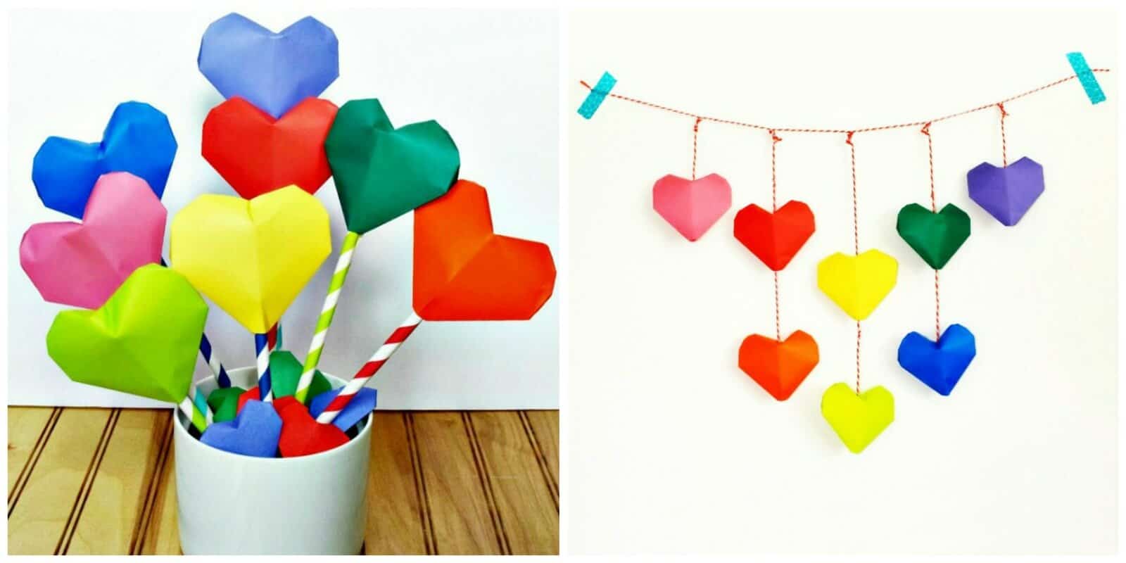Make this adorable Origami Heart Bouquet or Origami Heart Garland for Valentine's Day
