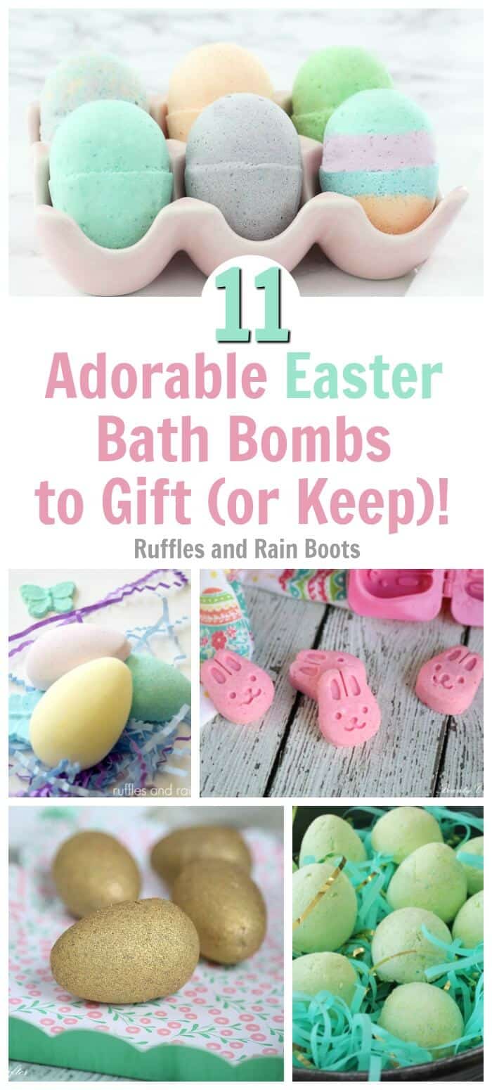 These are PERFECT for my teen and tween girls! These are the most adorable Easter bath bombs for a great Easter basket non-candy idea. #easter #diybathbomb #diybeauty #easterbasket #rufflesandrainboots