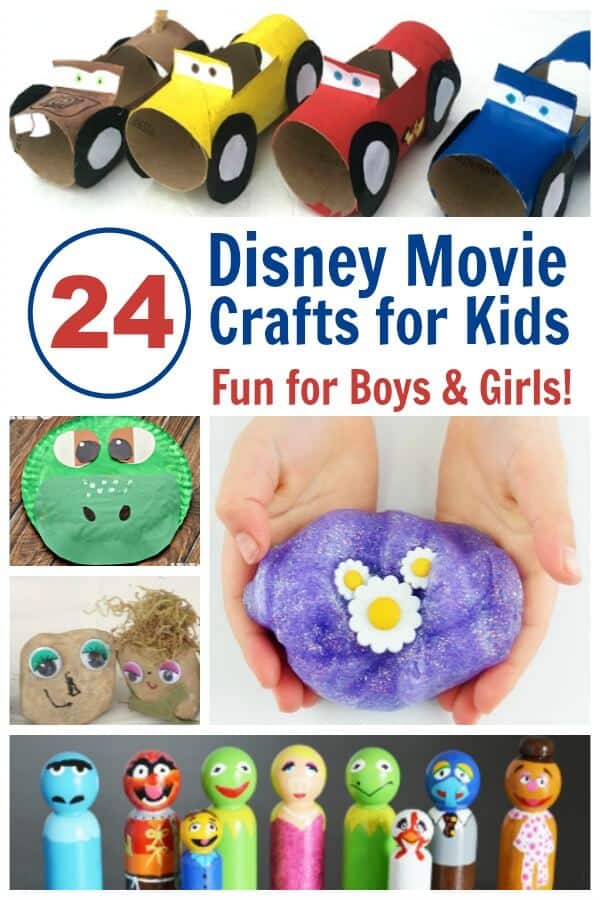24 of the Cutest Disney Movie Crafts for Family Movie Night - Love it because they have crafts for girls and boys! #Disney #movienight #familymovie #kidcrafts #crafts #rufflesandrainboots