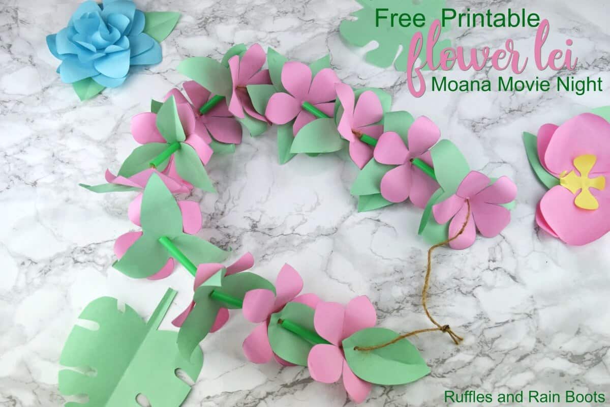 Paper flower lei template for a Moana party or movie night