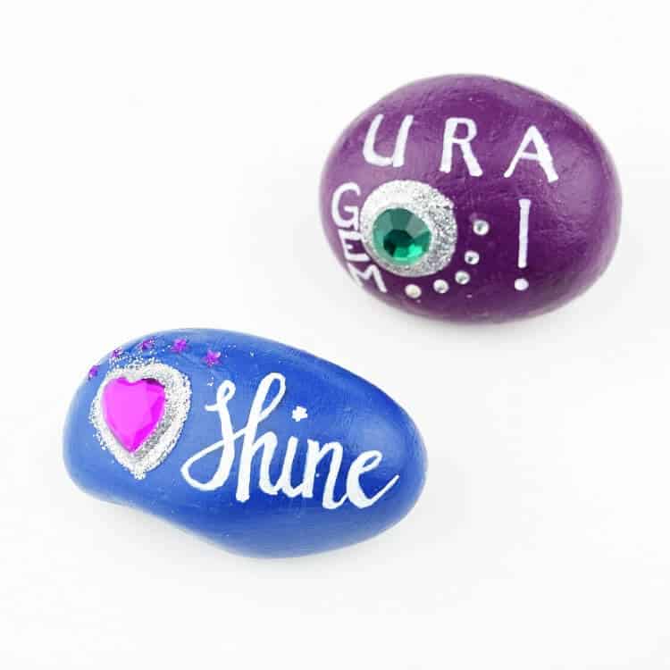 Painted Rocks with Gems - Add Jewels to Rocks - easy Rock Painting ideas for kids