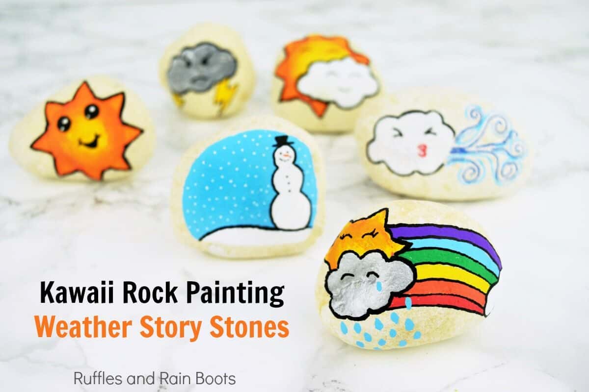 Adorable set of Kawaii weather story stones - look at those cute Kawaii faces