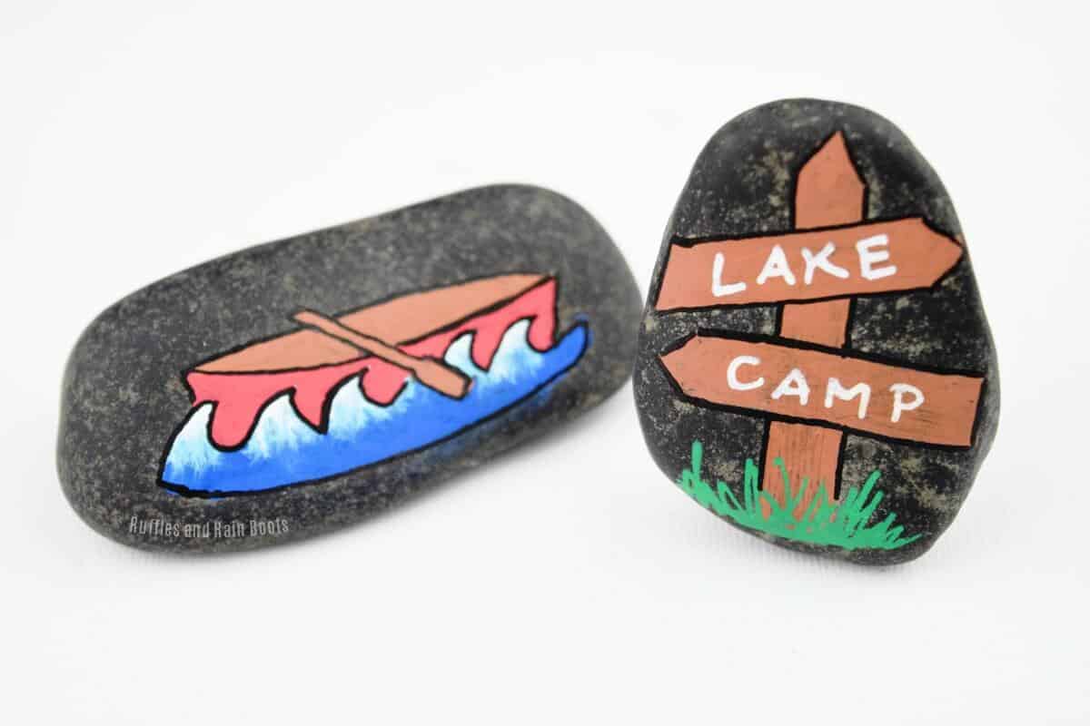 canoe rock painting lake sign painted rocks 