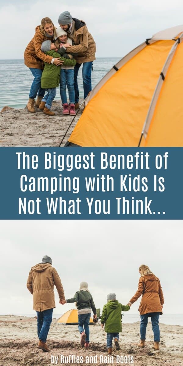 Do you know the biggest benefit of camping with kids is the bonding? Learn 6 ways to strengthen it while hiking, camping, or trekking. #campingwithkids #emotionaldevelopment #howtocampwithkids #campwithkids #getoutside #outdoors #outdoorlife #rufflesandrainboots