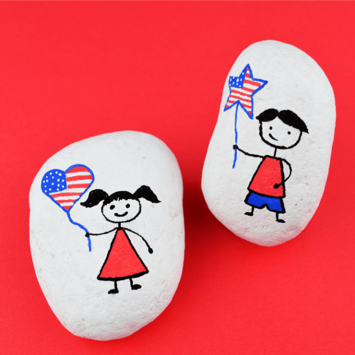 Patriotic Stick Figure Rock Painting for Independence Day