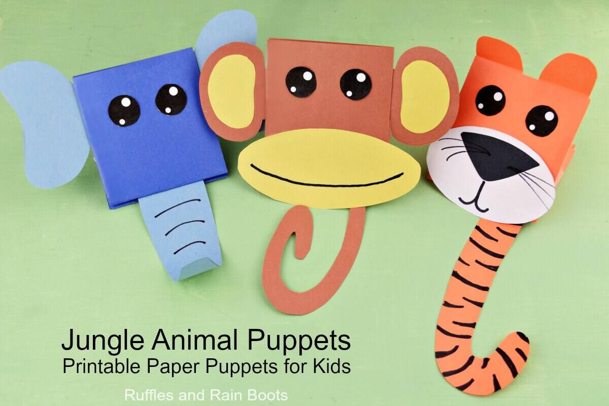 Easy Printable Puppets for Kids Monkey Puppet Tiger Puppet Elephant Puppet from Paper