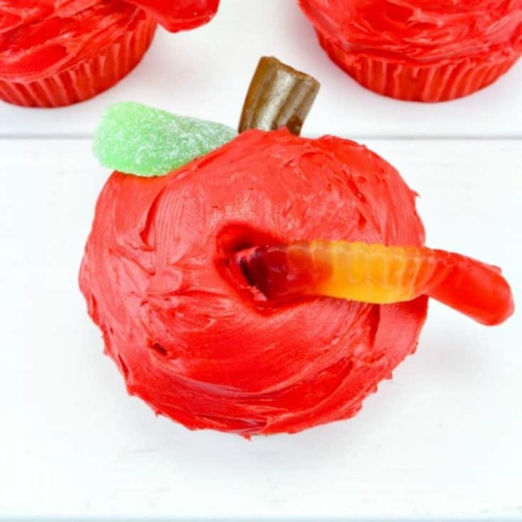 Apple Cupcakes with Gummy Worm