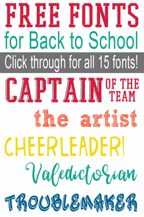 Get these free back to school fonts for crafts, digital crafts, and design work. #freefonts #digitalcrafting #crafts #DIY #DIYbacktoschool #backtoschool #teachers #rufflesandrainboots
