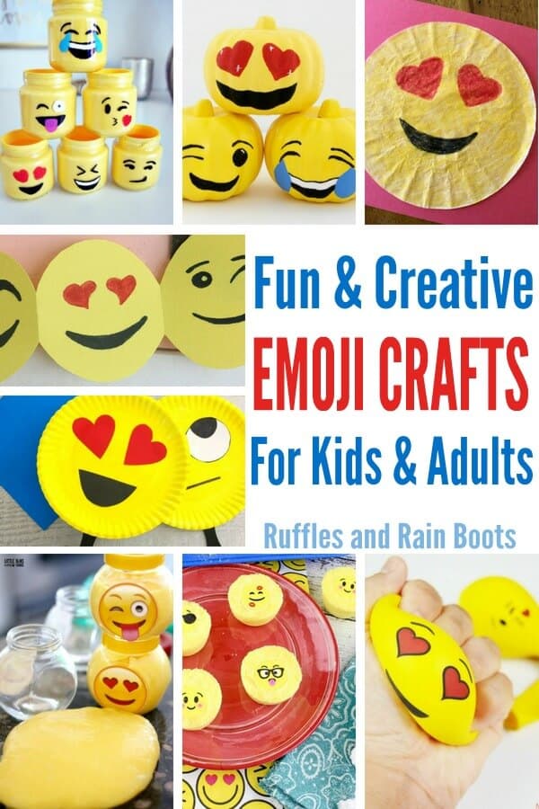 These fun emoji crafts are a perfect addition to any family movie night or rainy day crafting session. Most are easy to set up and they will ALL bring the smiles. #emoji #emojicrafts #craftsforkids #kidscrafts #kidcrafts #emojimovie #theemojimovie #familymovienight #familycrafts #rufflesandrainboots