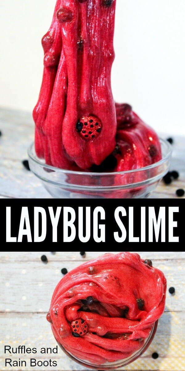 This ladybug slime is fun, but we've discovered the secret to amazingly deep, richly colored slime. Click on through to learn how! #slime #howtocolorslime #howtomakeslime #ladybugslime #redslime #slimetutorial #slimerecipe #slimemaking101 #slime101 #rufflesandrainboots