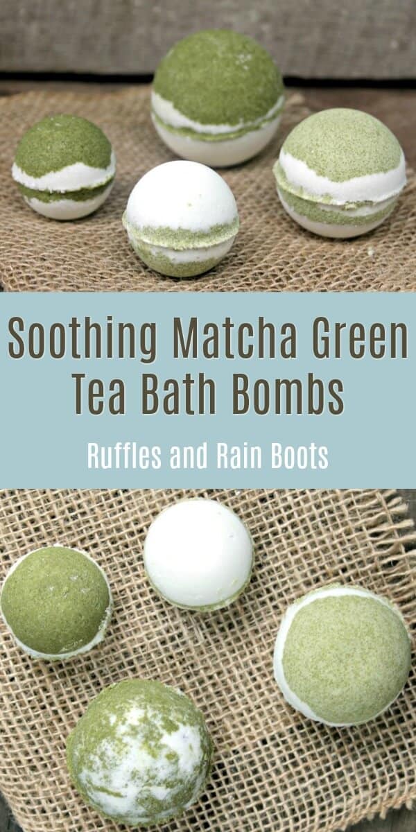 Make these matcha green tea bath bombs for their antioxidant properties. And they smell AMAZING! #bathbombs #bathbombrecipes #DIYbathbombs #greentea #matcha #DIYbath #DIYBeauty #rufflesandrainboots
