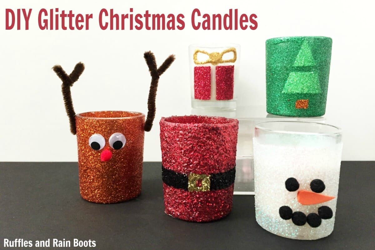 DIY Christmas Candles using votives and glitter