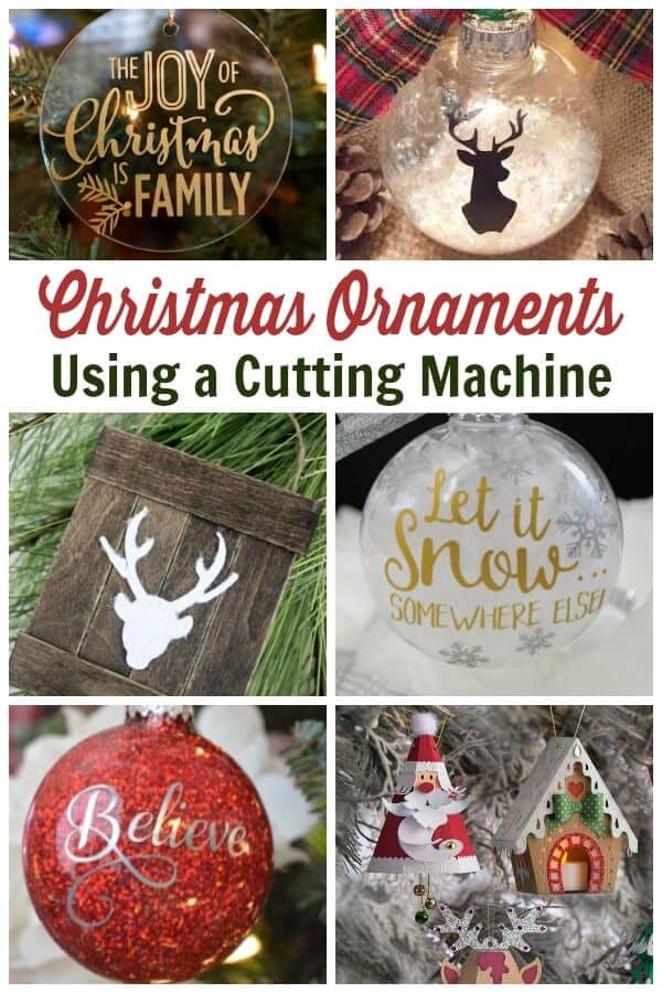 Cricut Christmas Ornament Project Ideas - Use these SVG files to create Christmas ornaments for the holiday season. From funny to farmhouse, these ornaments are sure to please. #christmas #ornaments #cuttingfiles #cricut #silhouette #handmadehoidays #holidaycrafts #christmasornaments #svgfiles #freesvgs #ornamenttutorials #rufflesandrainboots