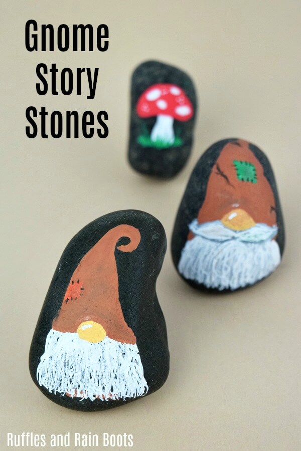These Thanksgiving, harvest, or Fall gnome rock painting cuties are sure to bring the smiles. They are easy to make and fun to make a lot of which is why we now have a set! #rockpainting #rockpainting101 #rockpaintingideas #gnomes #storystones #howtopaintrocks #rockpaintingforbeginners #gnomecrafts #diygnomes #paintedpebbles #paintedstones #rufflesandrainboots