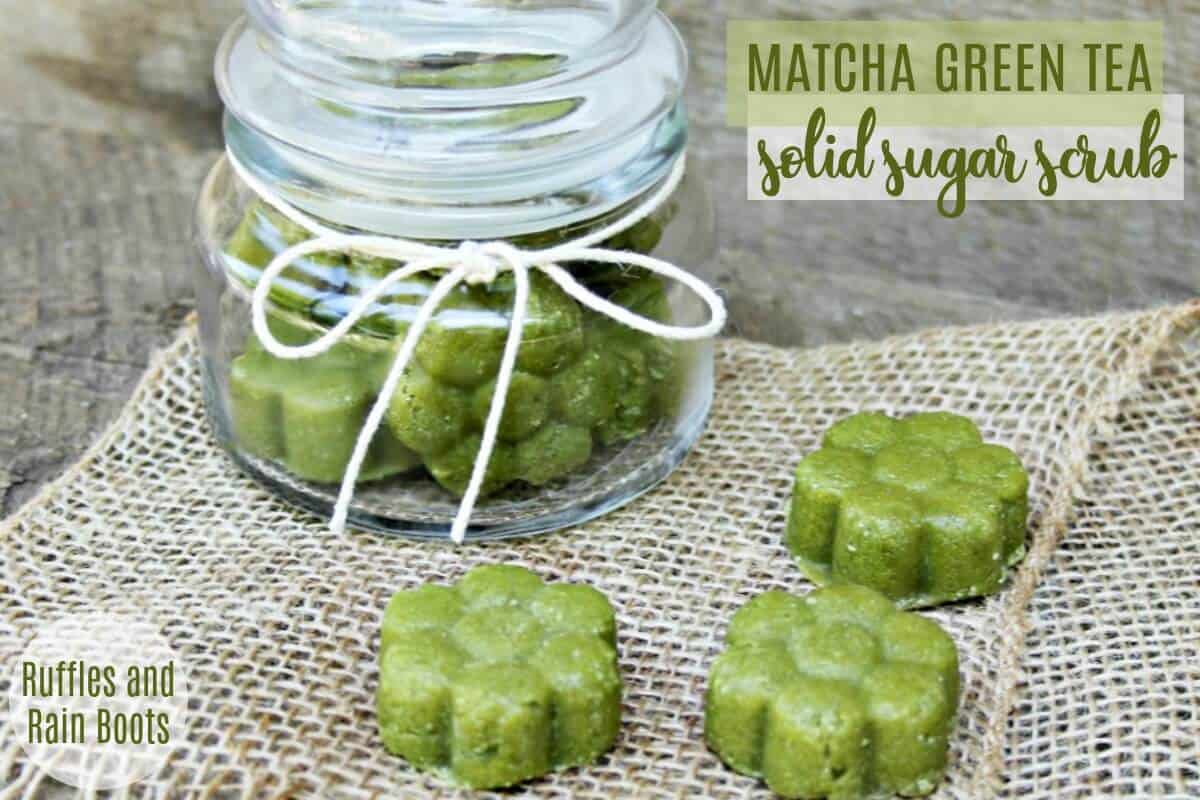 easy matcha green tea sugar scrub recipe in solid form