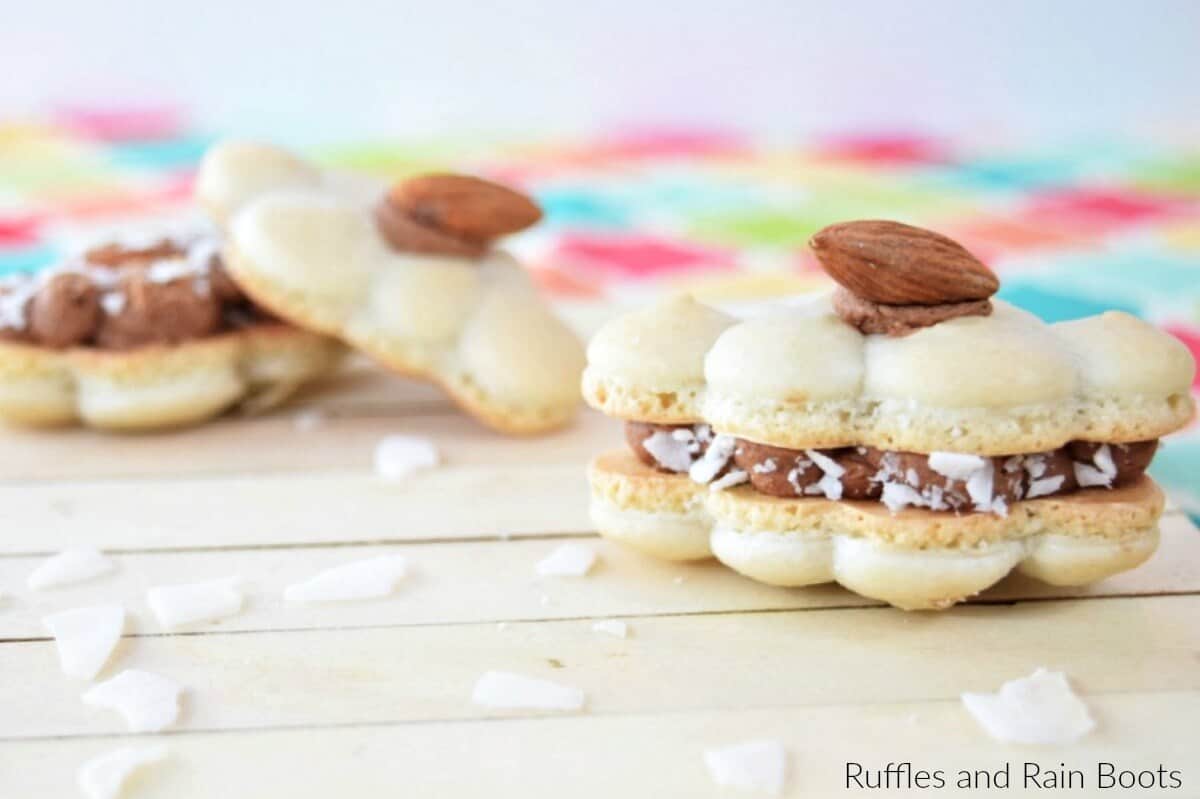 Learn how to make a macaron cookie recipe that tastes just like an Almond Joy candy bar!