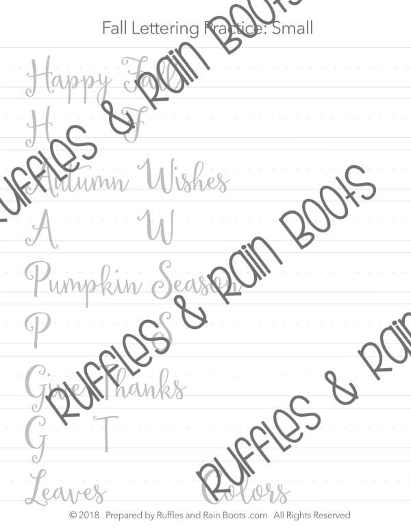watermarked Autumn hand lettering practice page