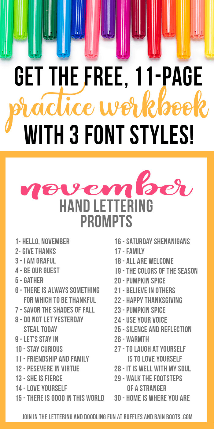 Hand Lettering Practice November and Fall Prompts