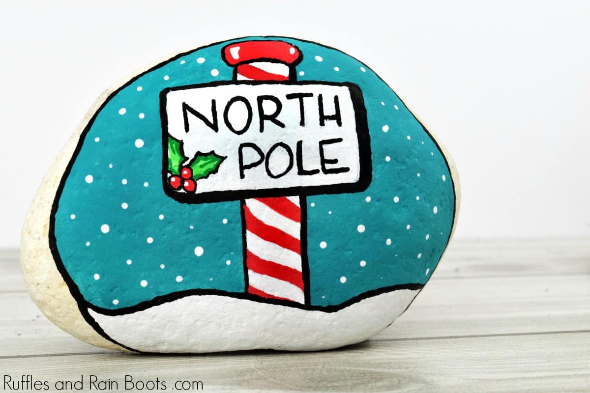 North Pole Christmas Painted Rock Idea