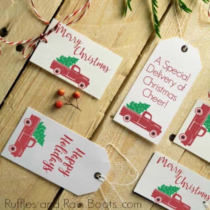 Free Printable Gift Tags with vintage Christmas truck