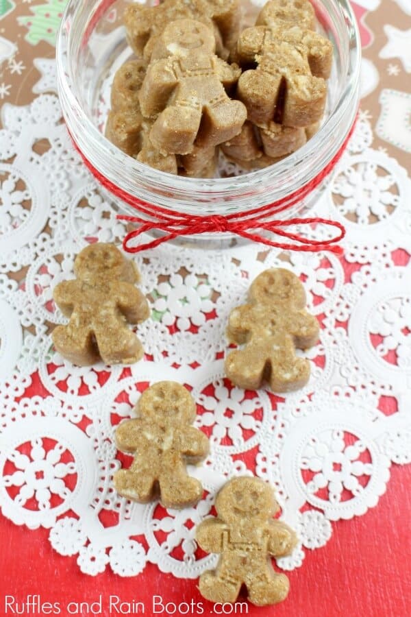 Adorable gingerbread sugar scrub cubes on lace doily