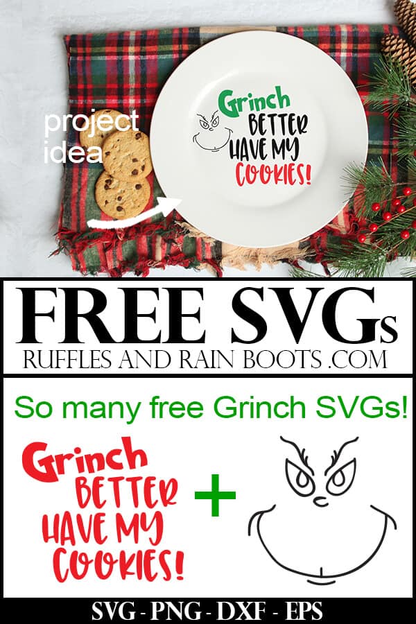 Christmas Cookie Plate with Grinch Better Have My Cookies Free SVG file on holiday background