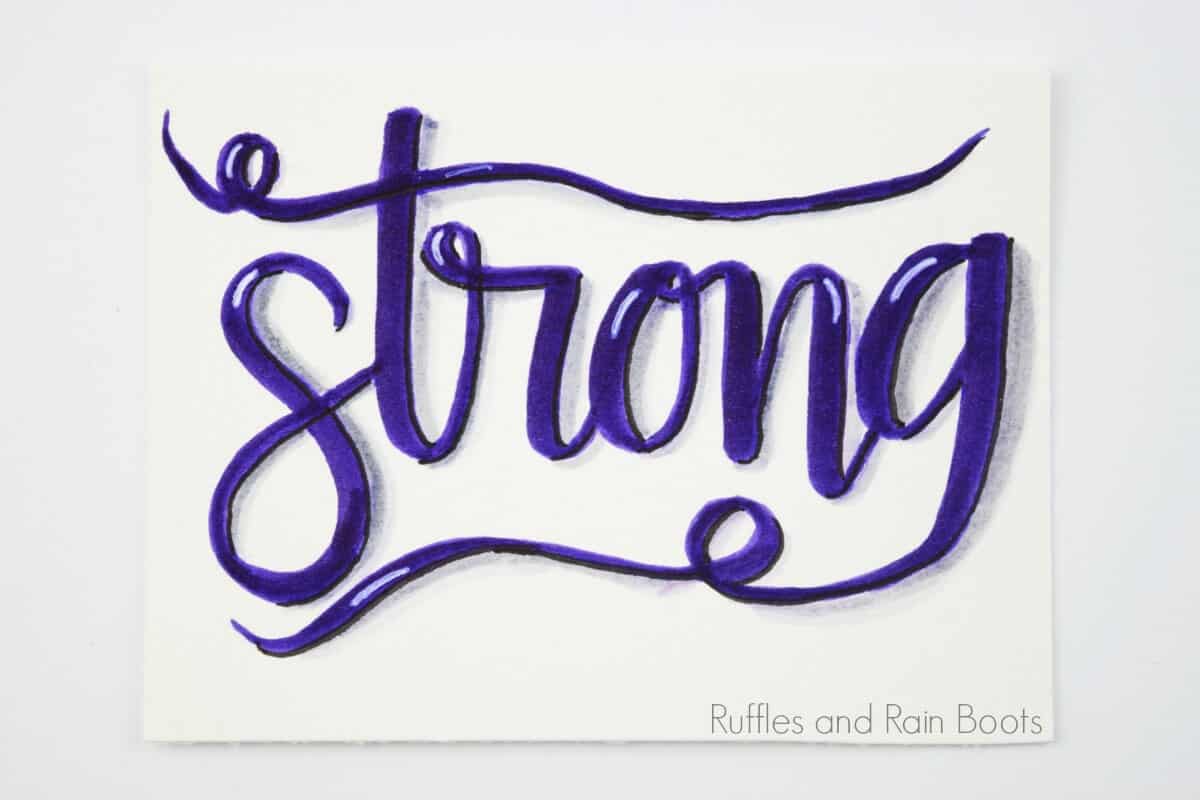 sample of adding shadows to hand lettering