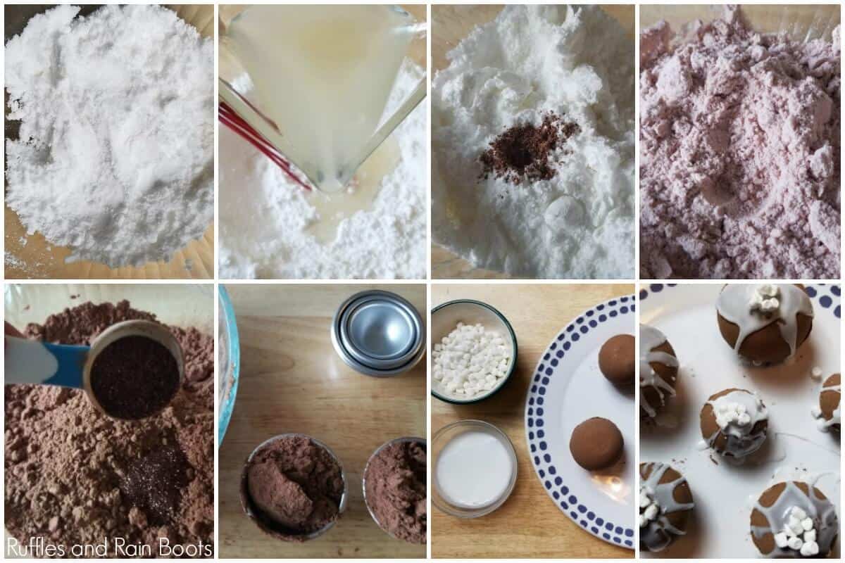 photo collage of hot chocolate bath bombs
