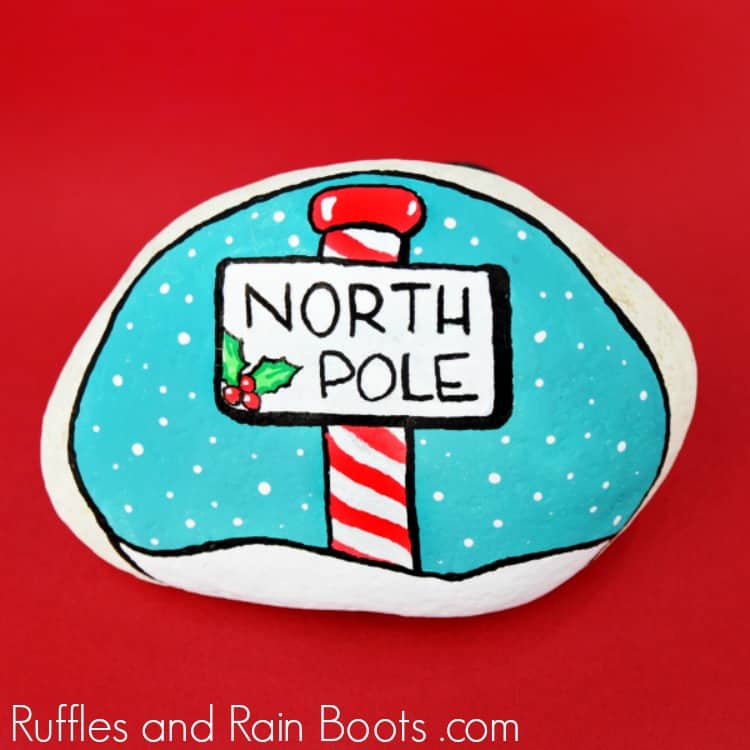 North Pole Christmas Rock Painting