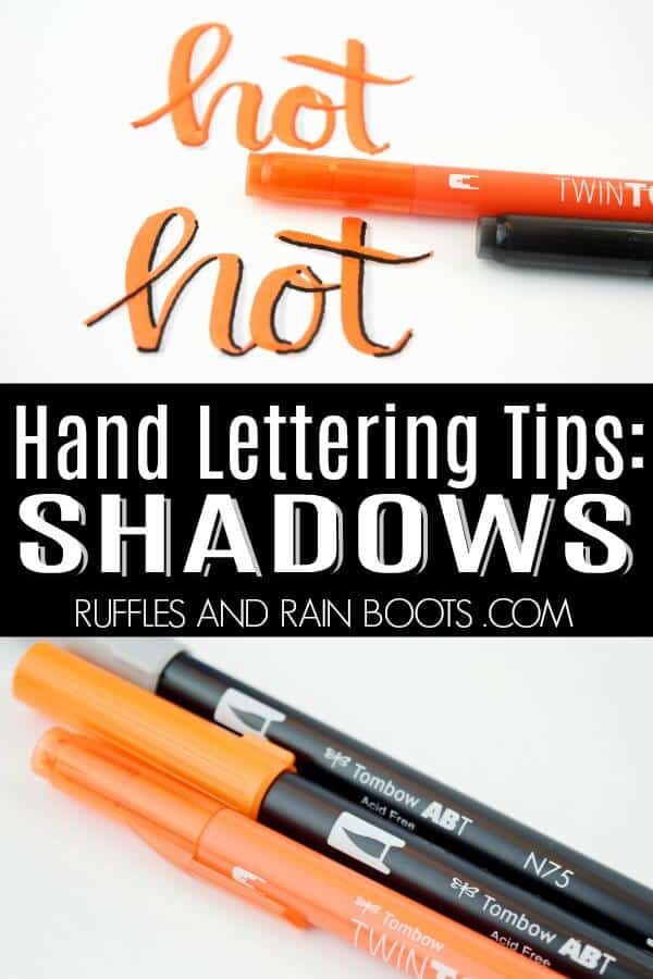 Hand Lettering Shadows Tutorial photo collage of techniques with text reads Hand Lettering Tips Shadows