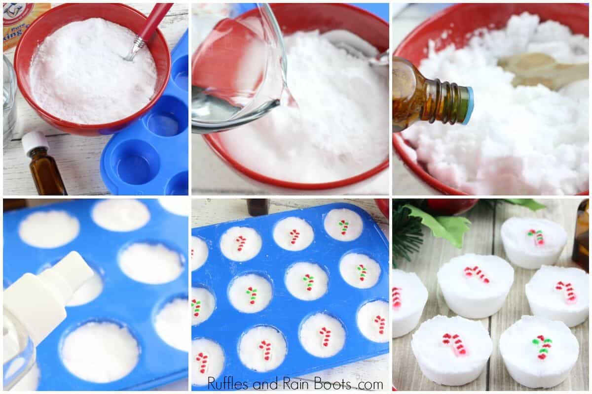 photo collage how to make Christmas shower fizzies recipe with candy canes