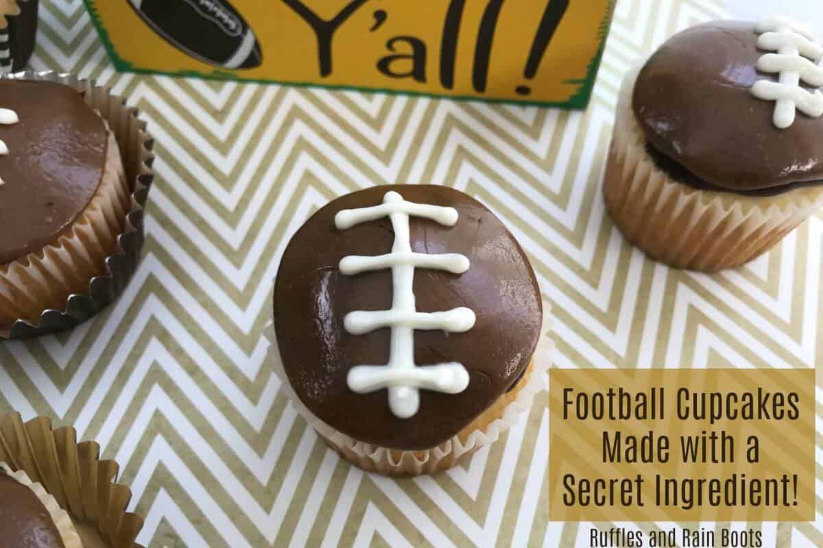 football cupcakes on chevron background