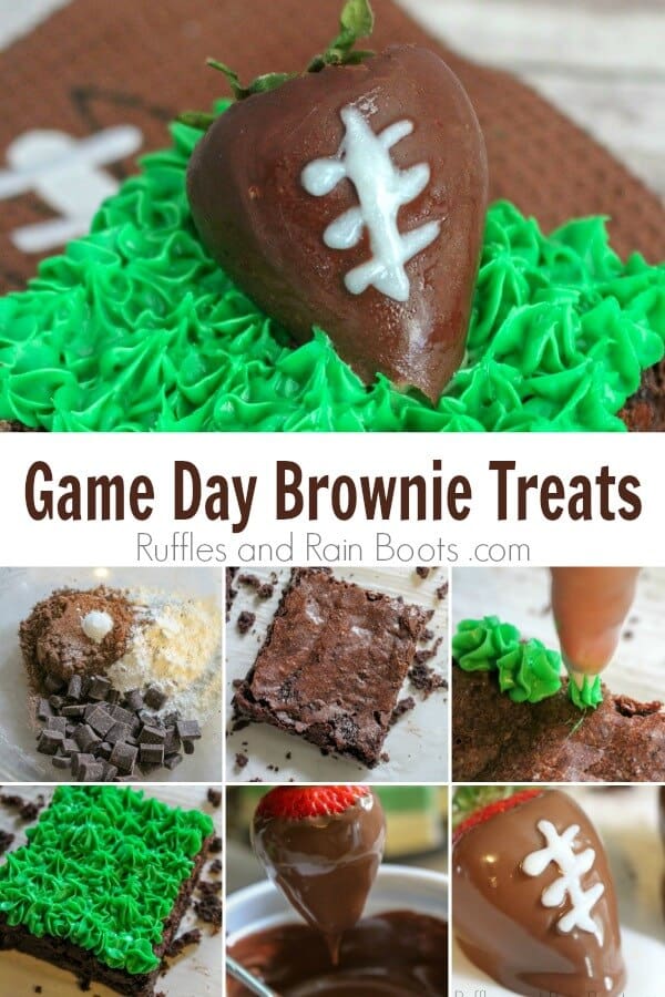 photo collage of Super Bowl dessert idea with text which reads Game Day Brownie Treats