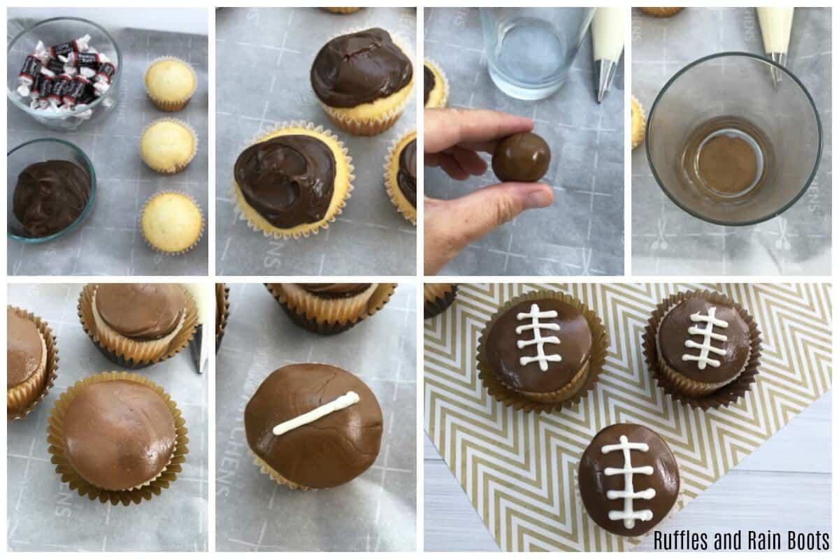 photo collage of How to Make Football Cupcakes for Game Day