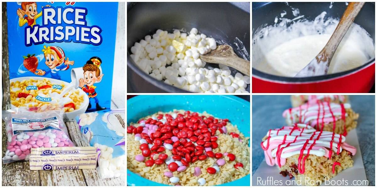 photo collage of how to make rice krispies treats for kids