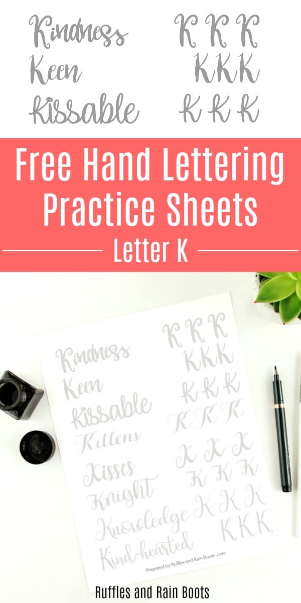 calligraphy practice on white background with text which reads free letter k hand lettering practice