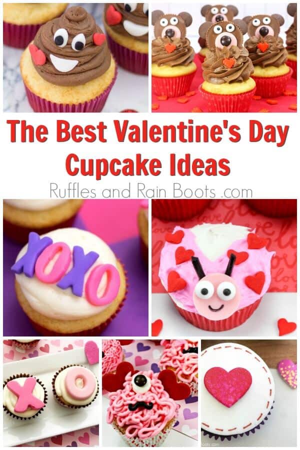 photo collage of cupcake recipes with text which reads the best valentines day cupcake ideas