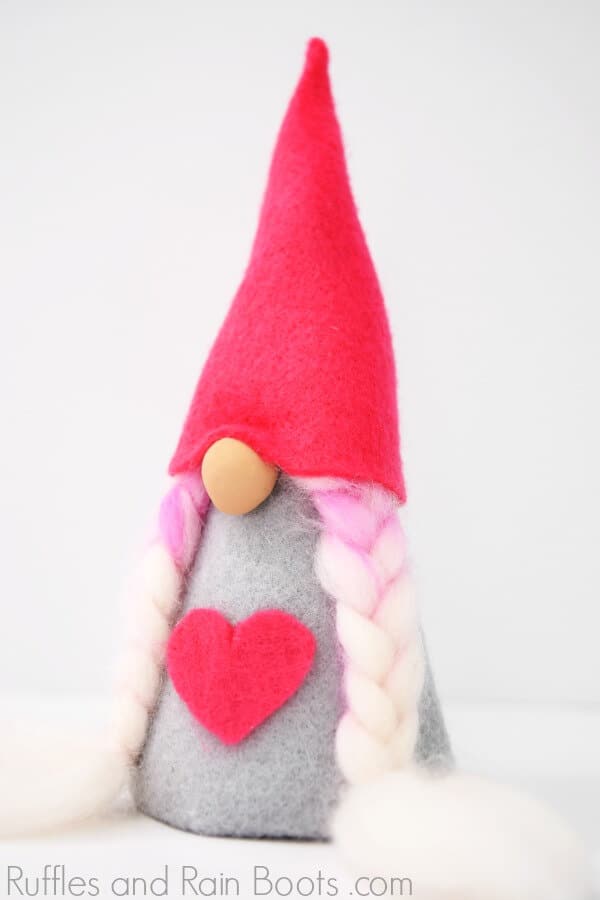 girl gnome for Valentines Day decor on white background
