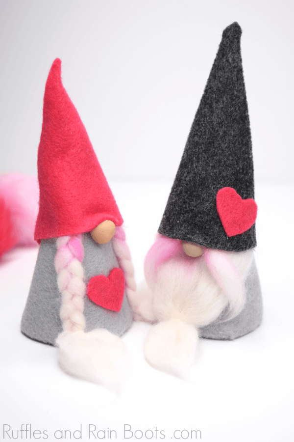 Valentine felt gnomes - couple on white background with heart gnome hat