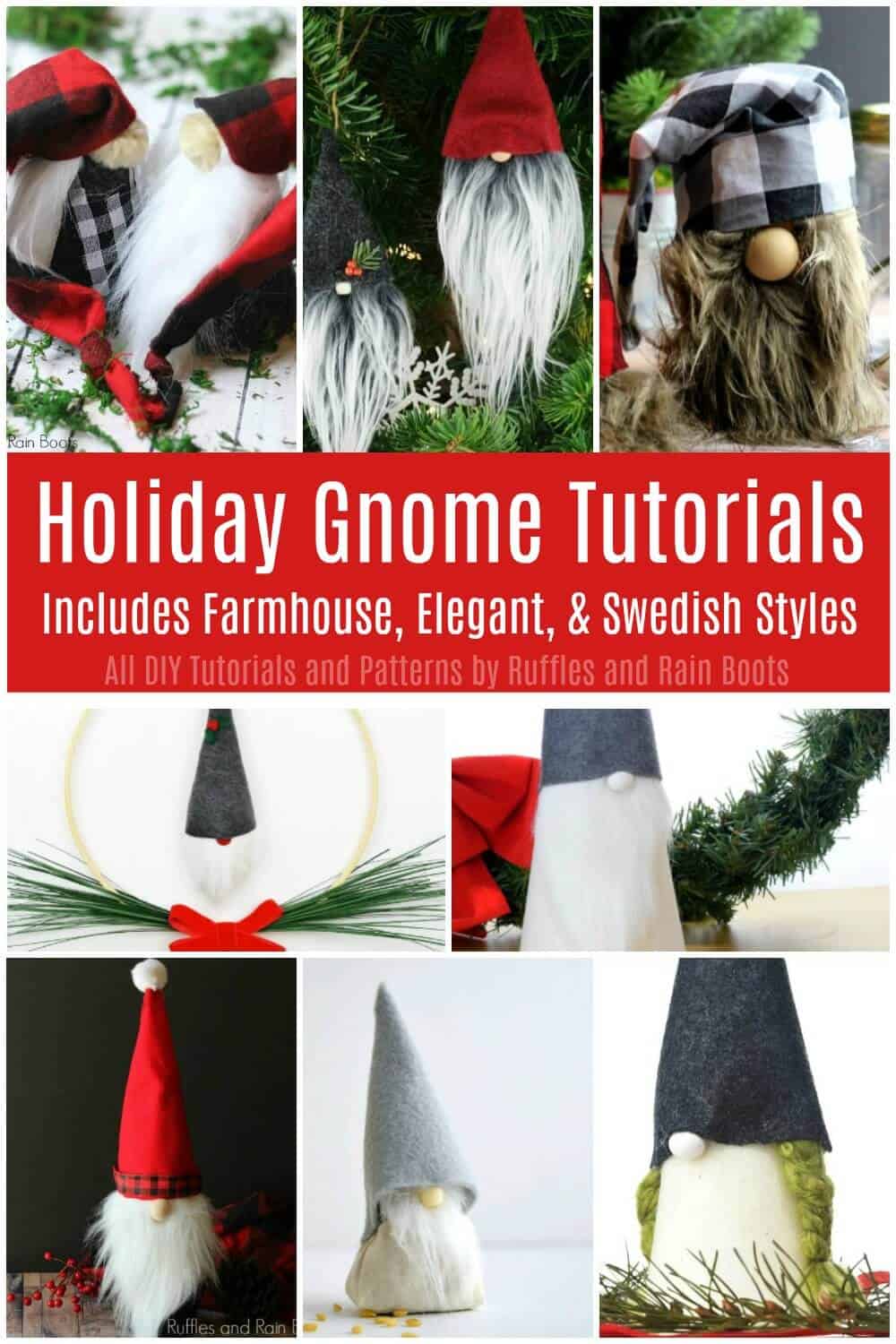 Christmas gnomes collage with text which reads Holiday Gnome tutorials