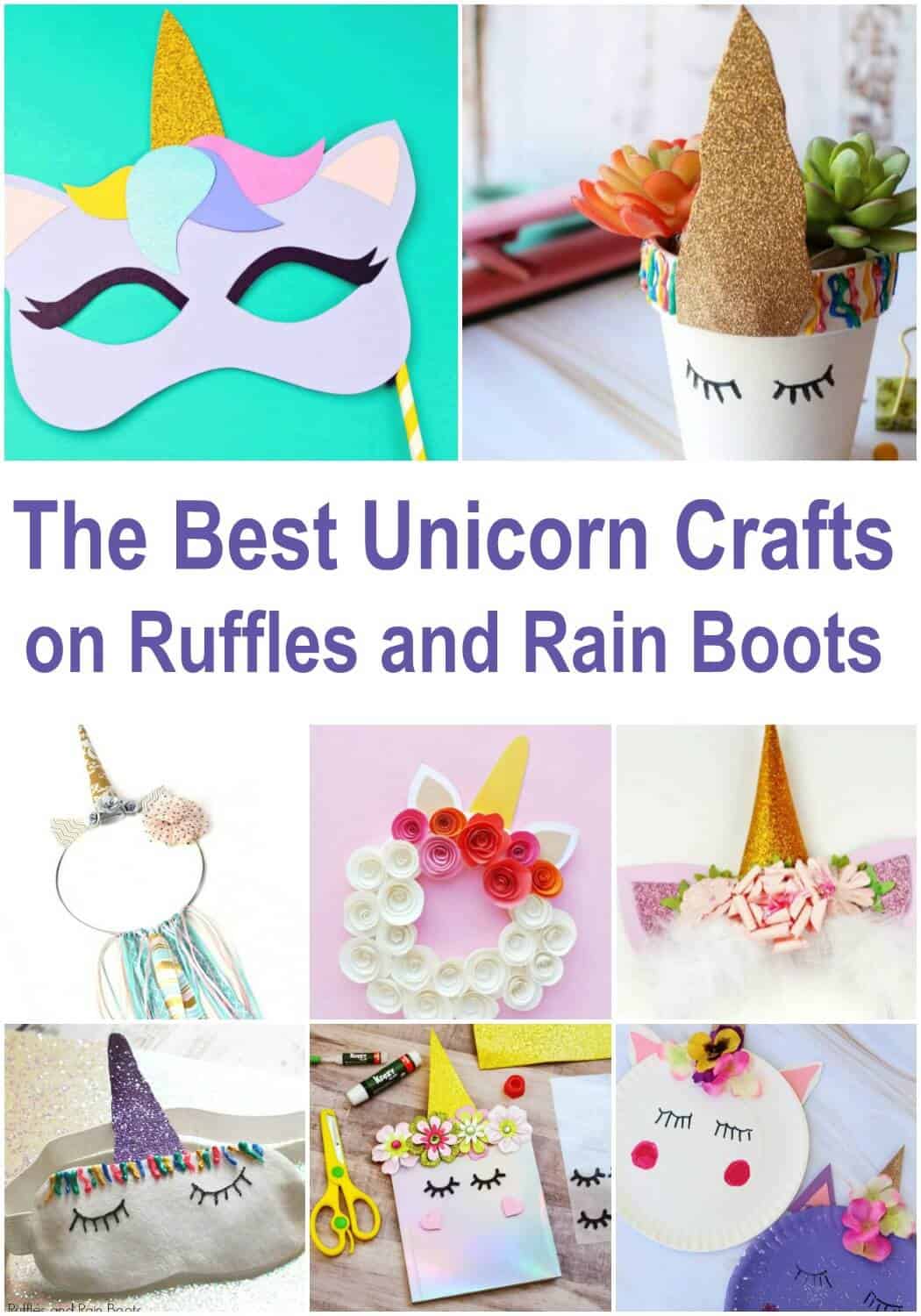 photo collage of unicorn DIY with text which reads the best unicorn crafts
